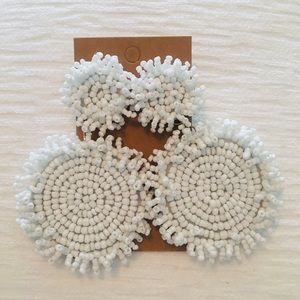White beaded drop earrings